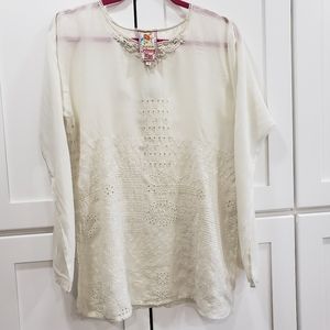 JOHNNY WAS Cream Eyelet Top